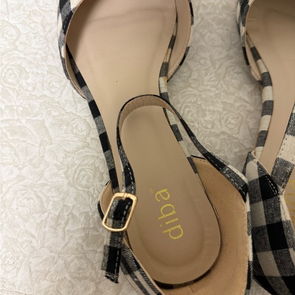 Diba Pointed Toe Gingham Plaid Black/White Flats Sandals Business Casual Size 10 - Picture 6 of 7